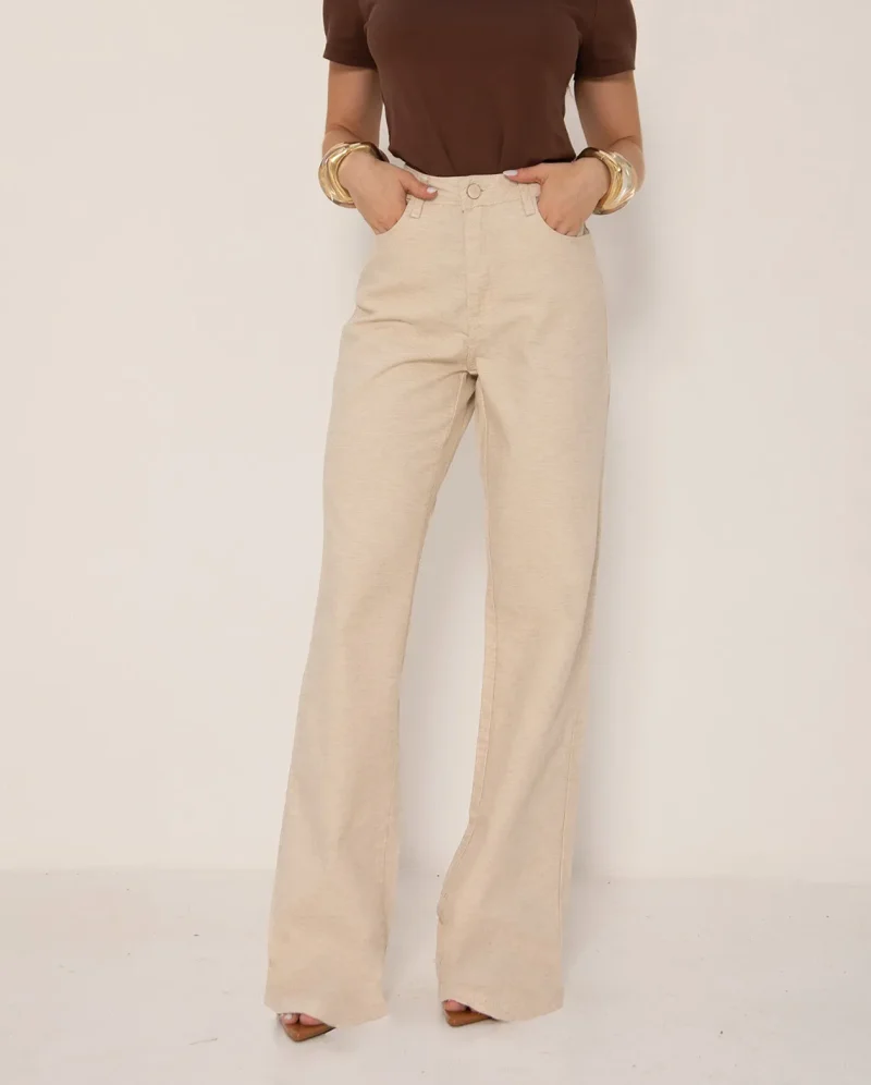 Calça Jeans Wide Leg Feminina Cintura Alta Básica com Elastano 28000 Linho Calça Jeans Wide Leg Feminina Cintura Alta Básica com Elastano 28000 Linho - Calca Jeans Wide Leg Feminina Cintura Alta Basica com Elastano 28000 Linho 1